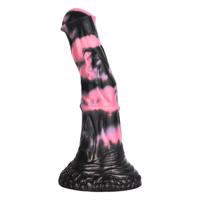 Bad Horse - Silikonové dildo s koňským náčiním - 18 cm (černo-růžové)