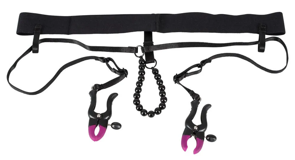 Bad Kitty - Crotchless Clamps with Panties - Purple-Black (S-L)