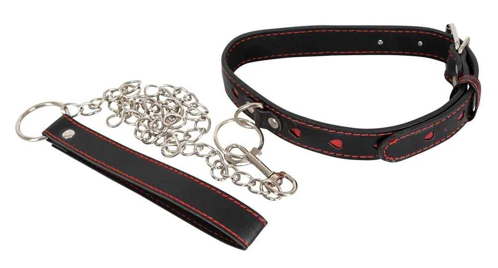 Bad Kitty - Heart Collar with Metal Leash (Black-Red)