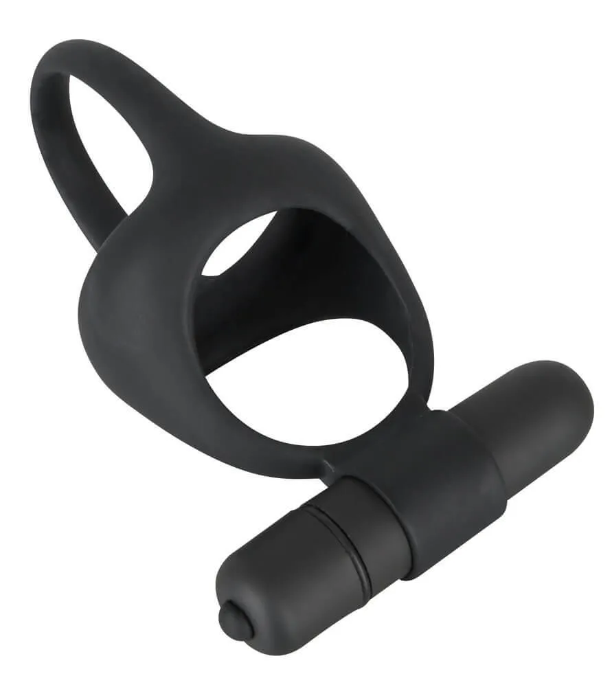 Black Velvet - Vibrating Cock and Ball Ring (Black)