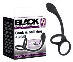 Black Velvets Cock &amp; Ball Ring + Plug Slim