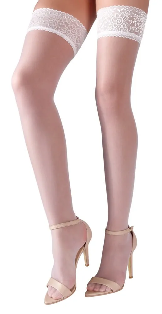 Cottelli - Satin Thigh-Highs (White)