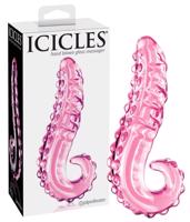 Icicles No. 24 - skleněné dildo s žebrovaným jazykem (růžové)