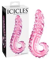 Icicles No. 24 - žebrované skleněné dildo s jazykem (růžové)