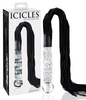 Icicles No. 38 - kožený šlehač, zvlněné skleněné dildo (průsvitně černé)