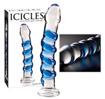 Icicles No. 5 - spirálové skleněné dildo (průsvitné-modré)