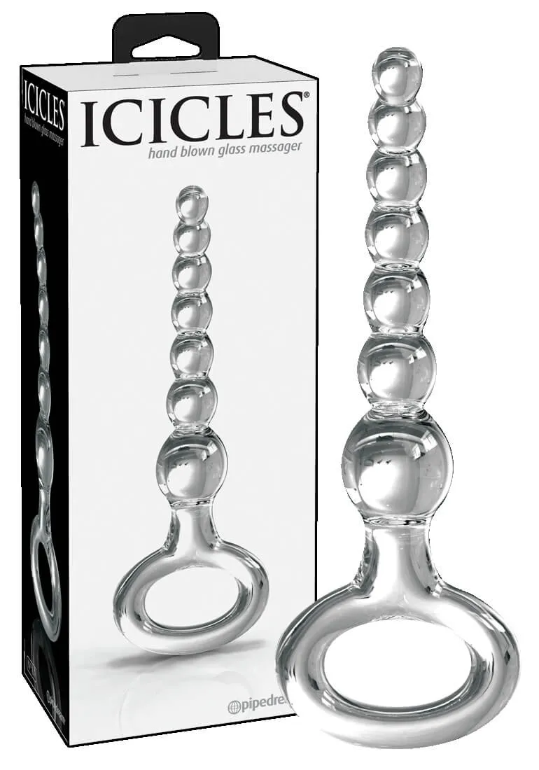 Icicles No. 67 - Beaded Glass Dildo with Grip Ring (Transparent)