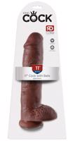 King Cock 11 - velké připínací, varlatové dildo (28 cm) - hnědé