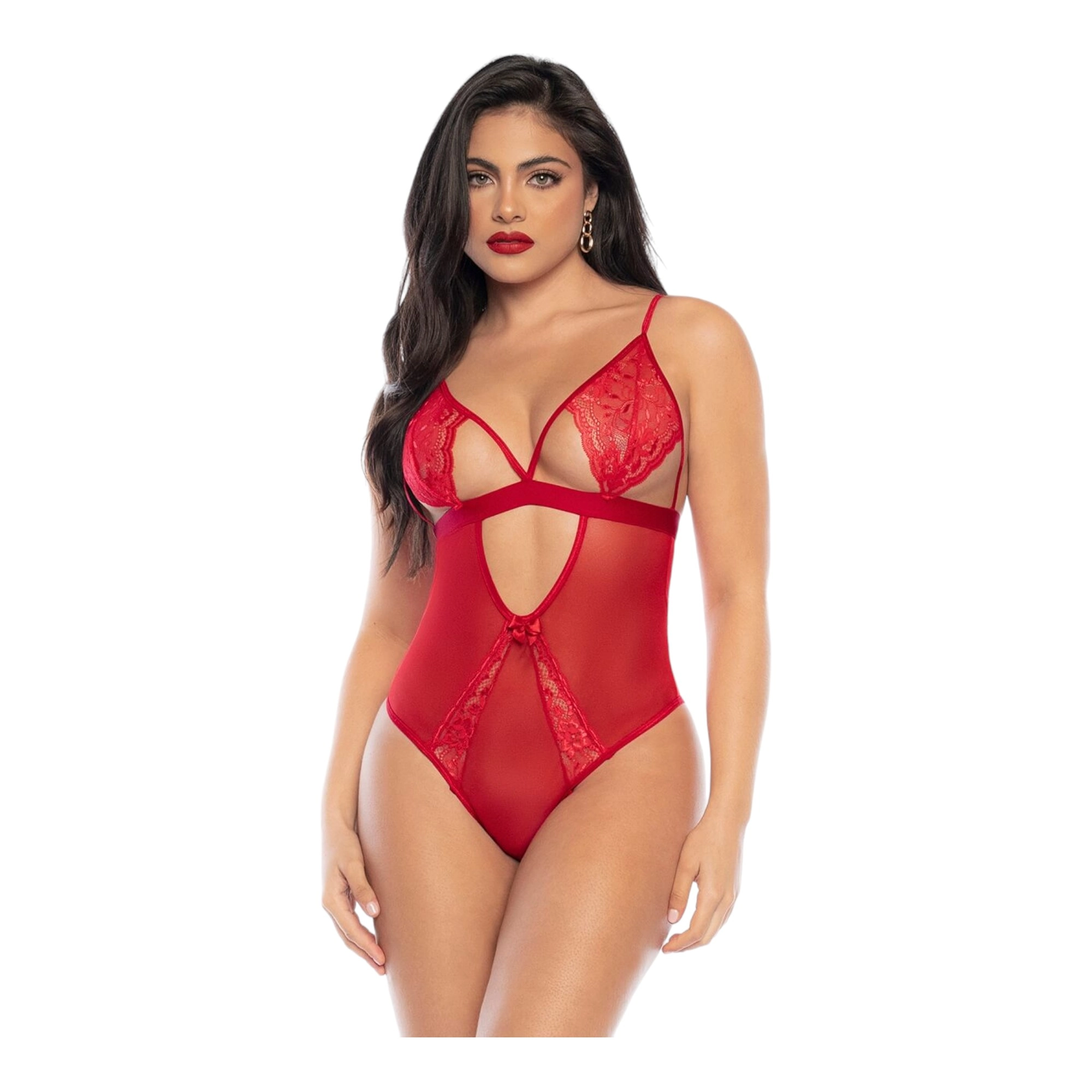 Lace Bodysuit with Garter (Red)