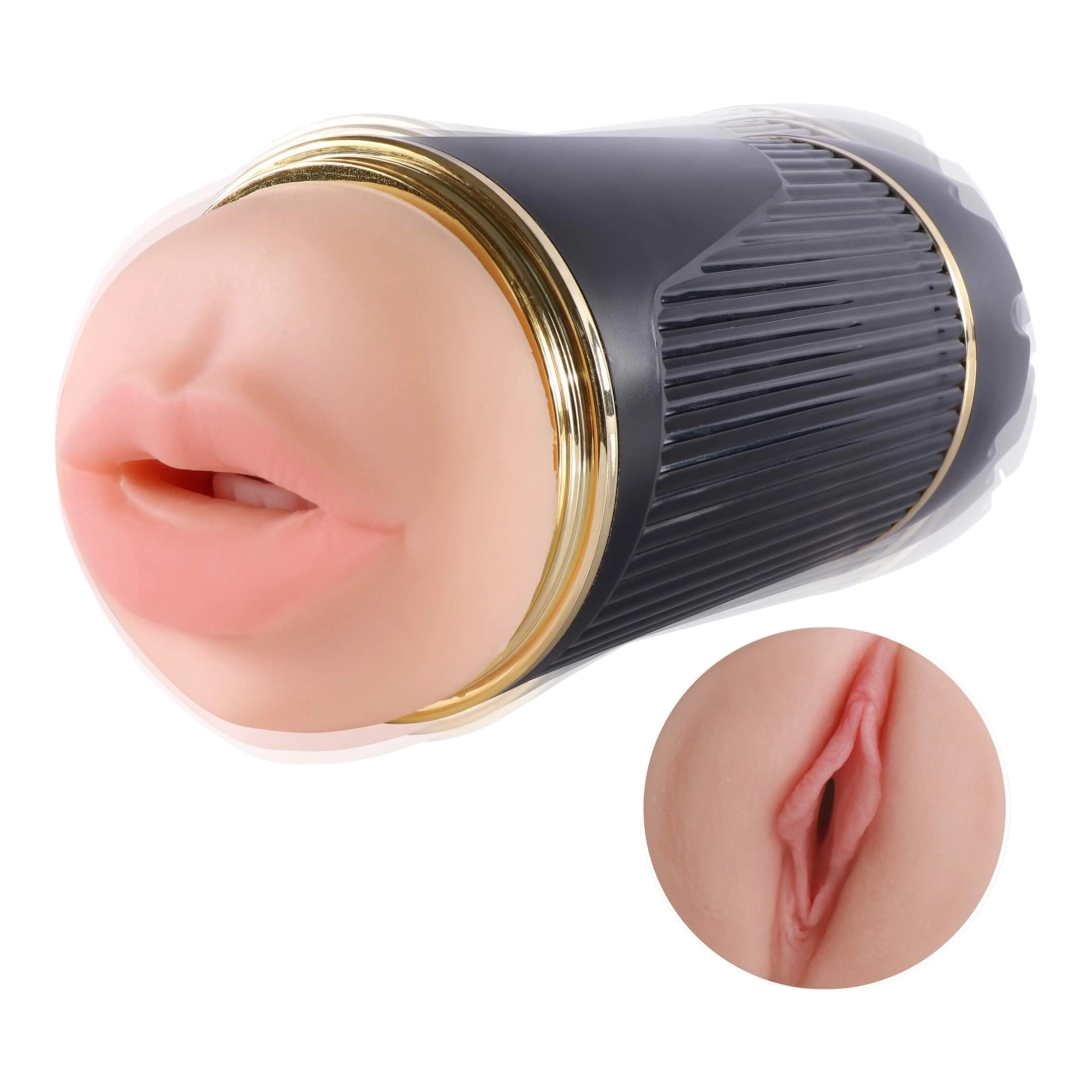 Lonely - Double-ended, Rechargeable Mouth and Pussy Masturbator (Natural-Black)