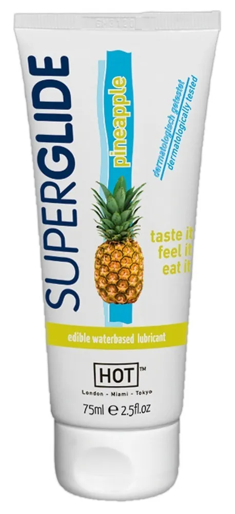 Lubrigační Gél Hot Superglide Pineapple môžete použiť so všetkými erotickými hračkami a kondómami.