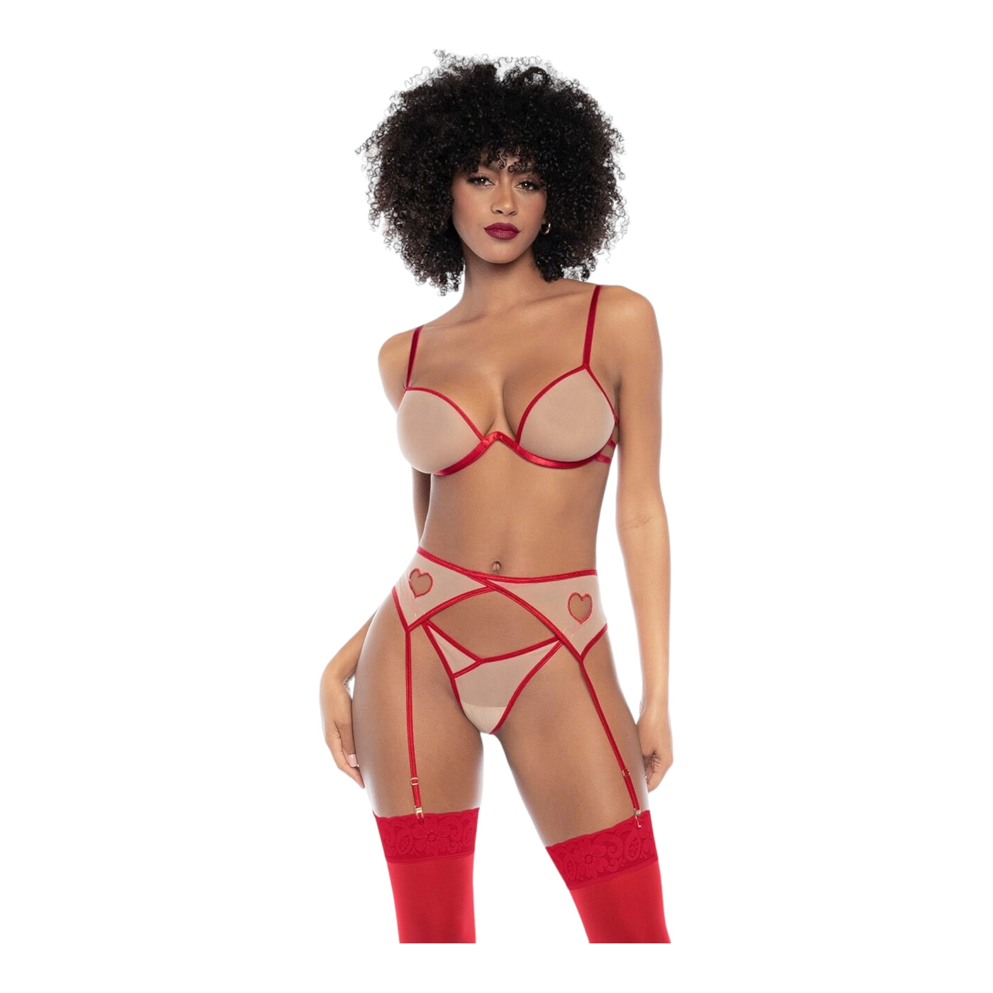 Mapalé - 3-Piece Bra Set with Cut-Outs (Red-Nude)