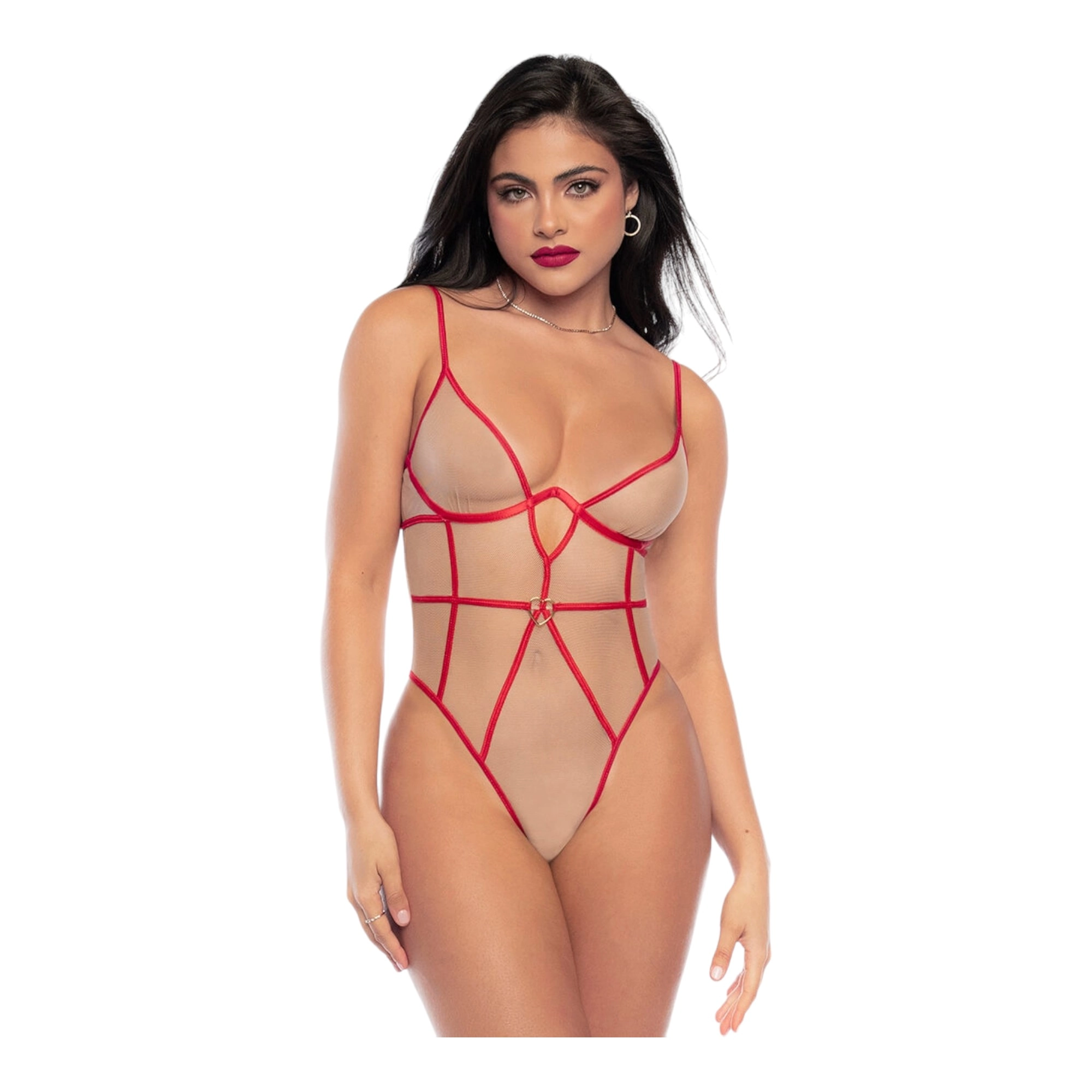 Mapale - Red and Nude Strappy Bodysuit