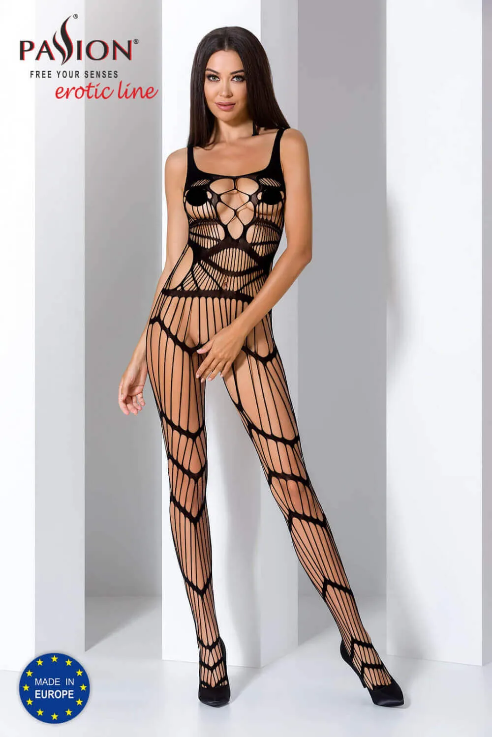 Passion BS058 - Open Mesh Bodysuit (Black) - S-L