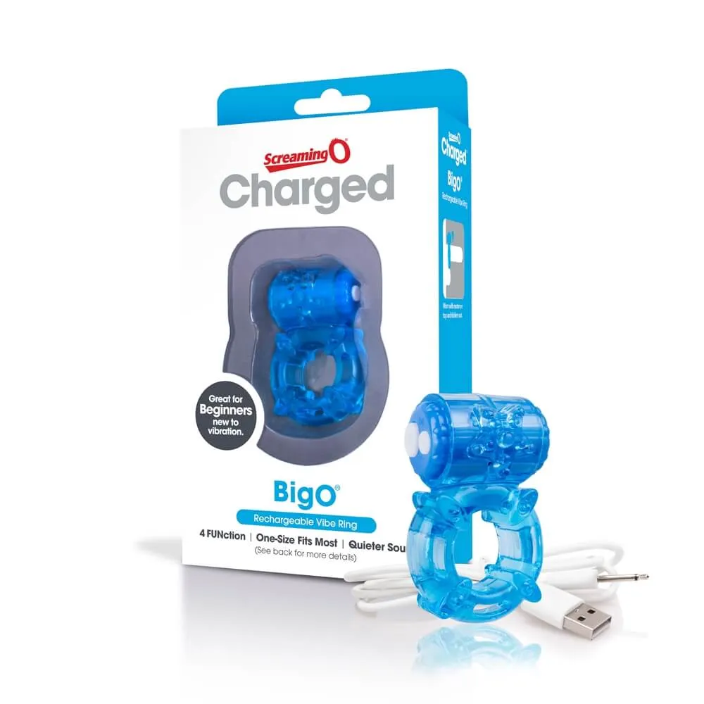 Screaming O BigO - Rechargeable, Star-patterned Vibrating Cock Ring (Blue)