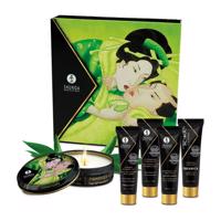 Shunga Geisha - sada lubrikačního gelu, masážního oleje a svíčky ze zeleného čaje (5 kusů) -