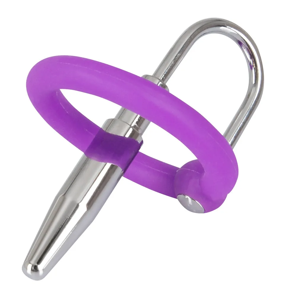 Silicone Glans Ring with Urethral Plug (Purple-Silver)