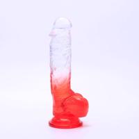 Sunfo - připínací, realistické dildo s varlaty - 21 cm (průsvitně červené)